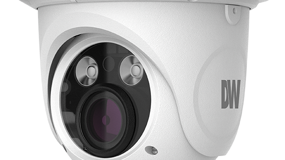 A white camera with black lens on top of it.