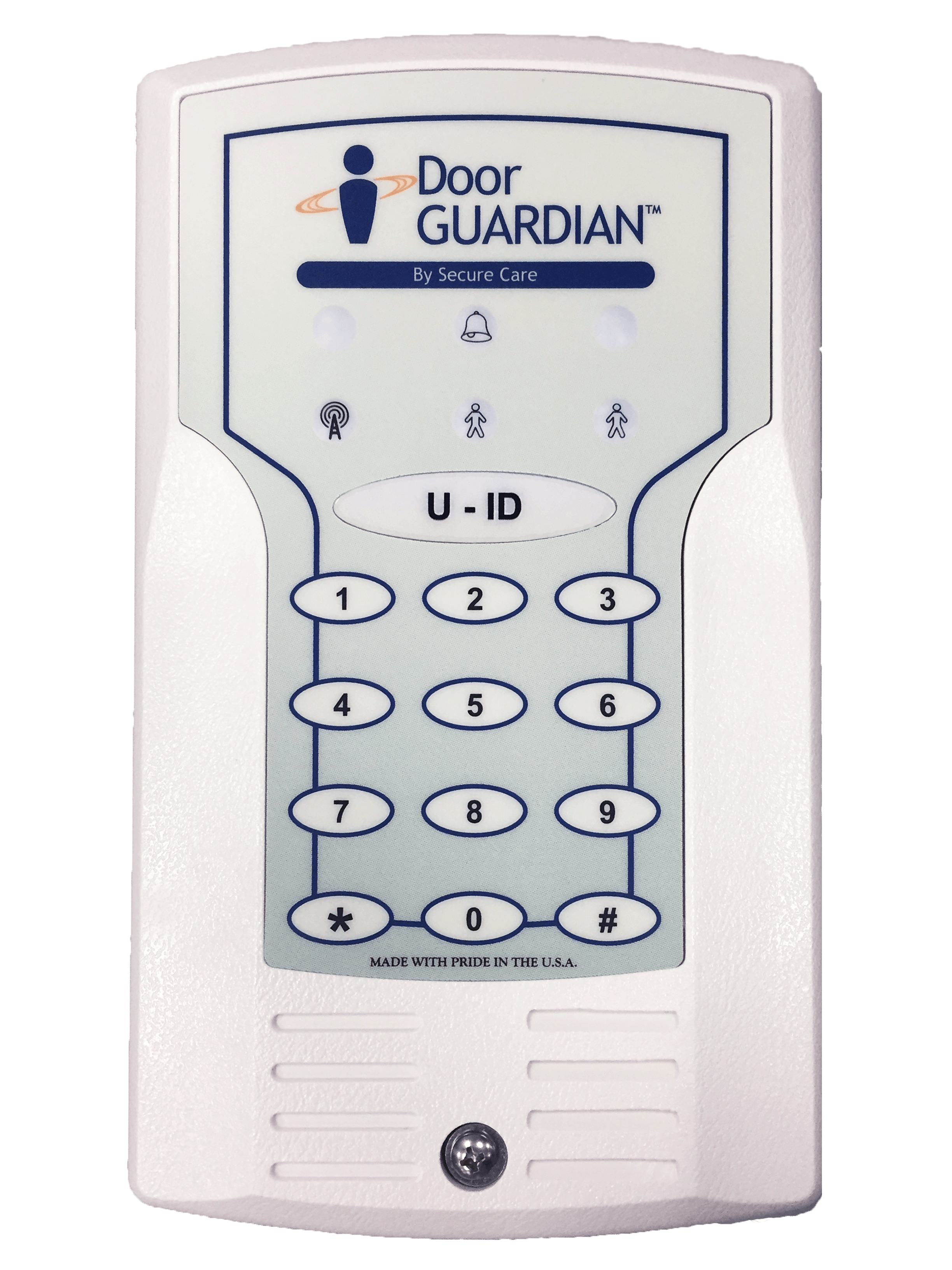 A white door guardian device with the u-id displayed.